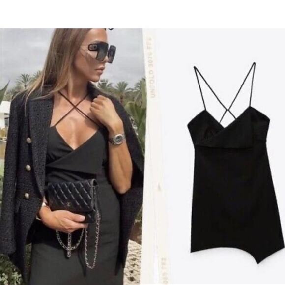 NWT ZARA Black Surplice V-Neck Spaghetti Strap Night Out Mini Dress - Picture 12 of 12